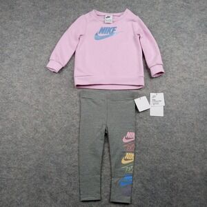 Nike Jogger Girls 18M Pink Sweatshirt Leggings Swoosh Toddler Two Piece Outfit 2